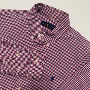 Ralph Lauren Button Down Shirt Mens L Red Blue Gingham Excellent Long Sleeve